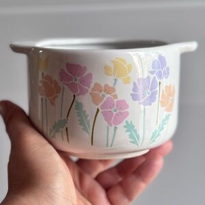 Vintage Floral Ceramic Saucepan Small Handled Bowl Pastel Flowers